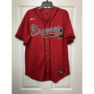 Size M Nike Atlanta Braves MLB Red Blank Button Up Jersey Men's NWOT